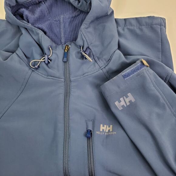 Helly Hansen Mens Small Softshell Fleece Lined Jacket Navy Blue Hooded coat HH - Picture 3 of 11